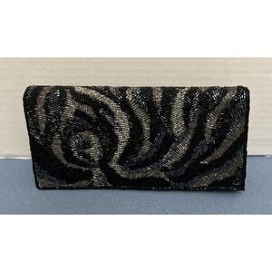 Okpta‎ Black w/Multicolor Swirled Beading Clutch/Crossbody Convertible Handbag